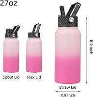 Vista 255 de BJPKPK - Botellas de agua aisladas con tapa de popote, botellas de agua de acero inoxidable de 40 onzas con 3 tapas, termo a prueba de fugas libre