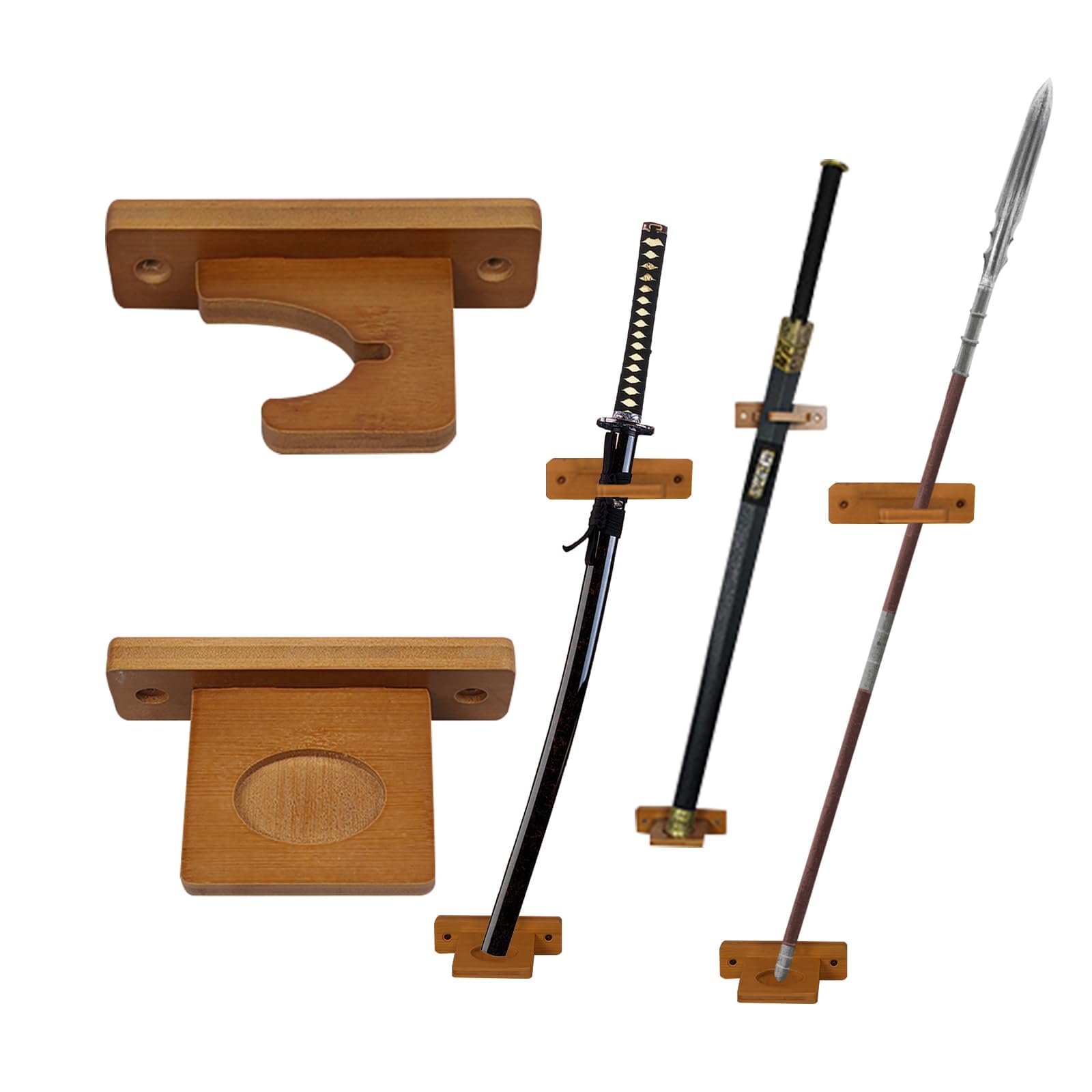 WLDDFF Sword Wall Mount Display Stand Vertical Hangers for Holding Katana, Lightsaber, Samurai, Axe (Brown 1 Holes)