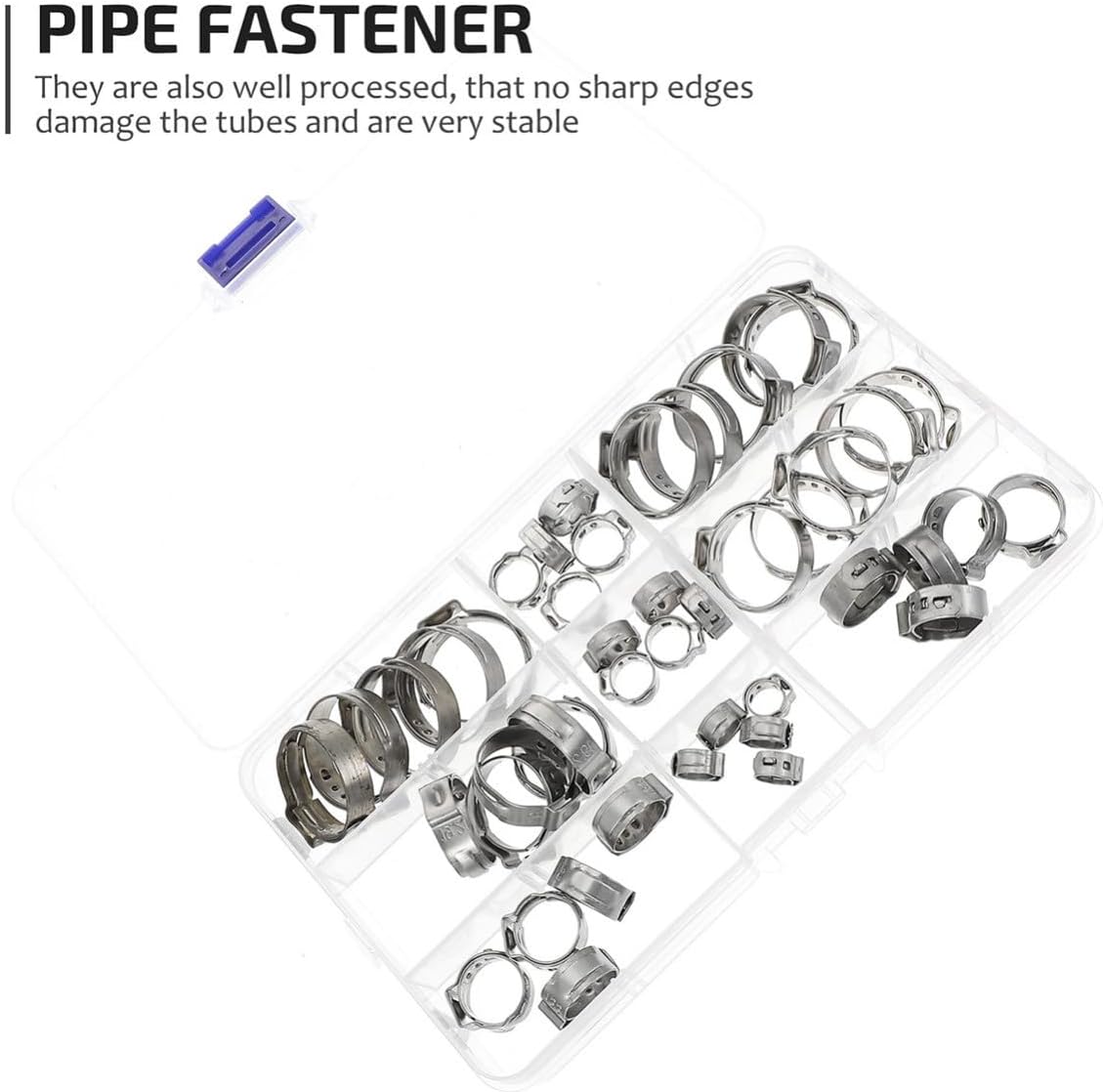 BESTonZON 80pcs Single Ear Hose Clamps Stainless Steel Adjustable Hose Fasteners for Pipes Simple to Use Indoor and Outdoor Applications