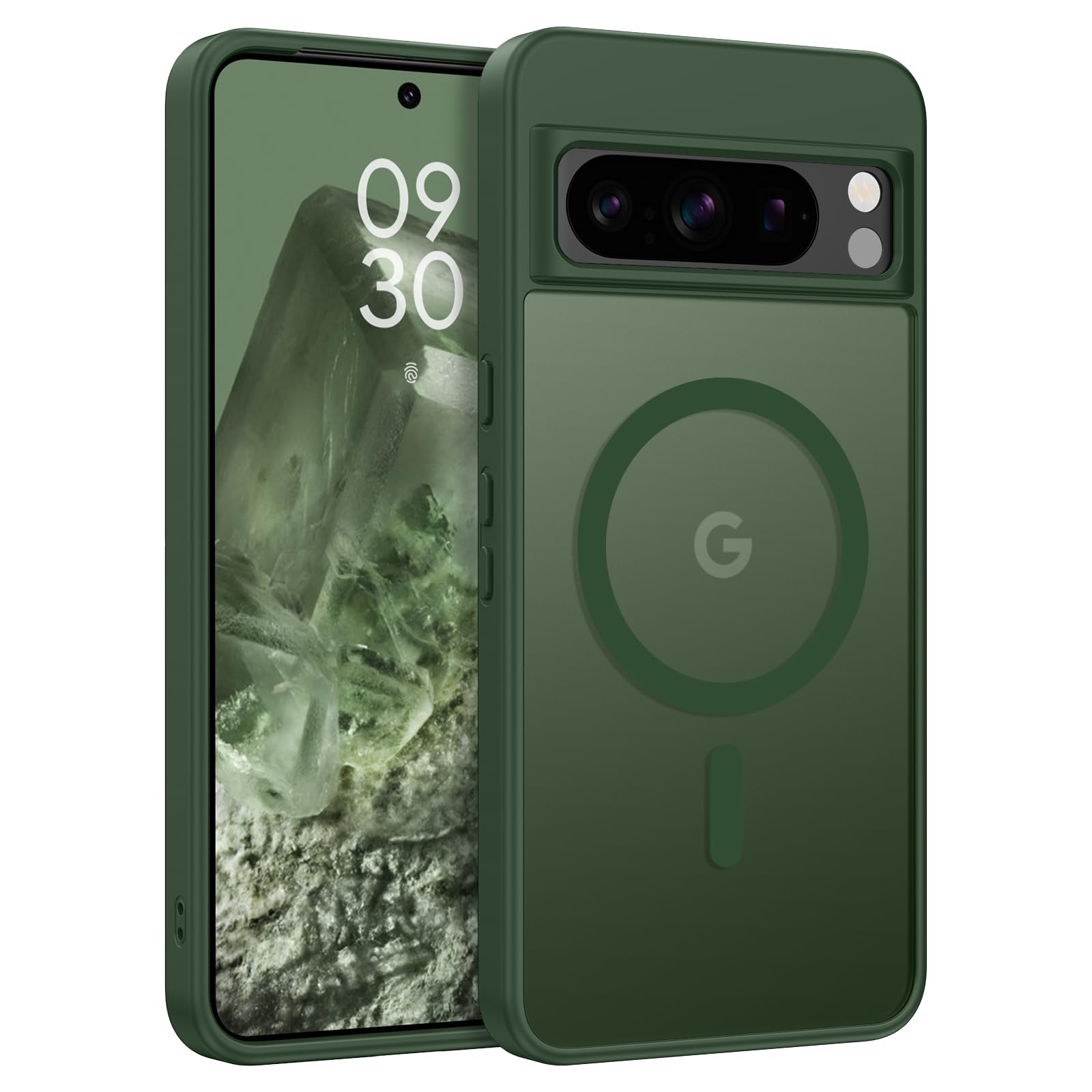DUEDUE Magnetic for Google Pixel 8 Pro Case, Green | Compatible with Magsafe, Translucent Matte Back, Anti-Scratch, Shockproof Slim Protective Phone Cover for Women Men