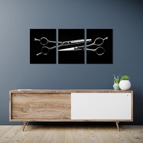 Miniatura 2 de Biuteawal Lienzo para el cabello, arte de pared, tijeras de peluquería, herramientas de corte de pelo, impresión de imagen en lienzo, 3 piezas,