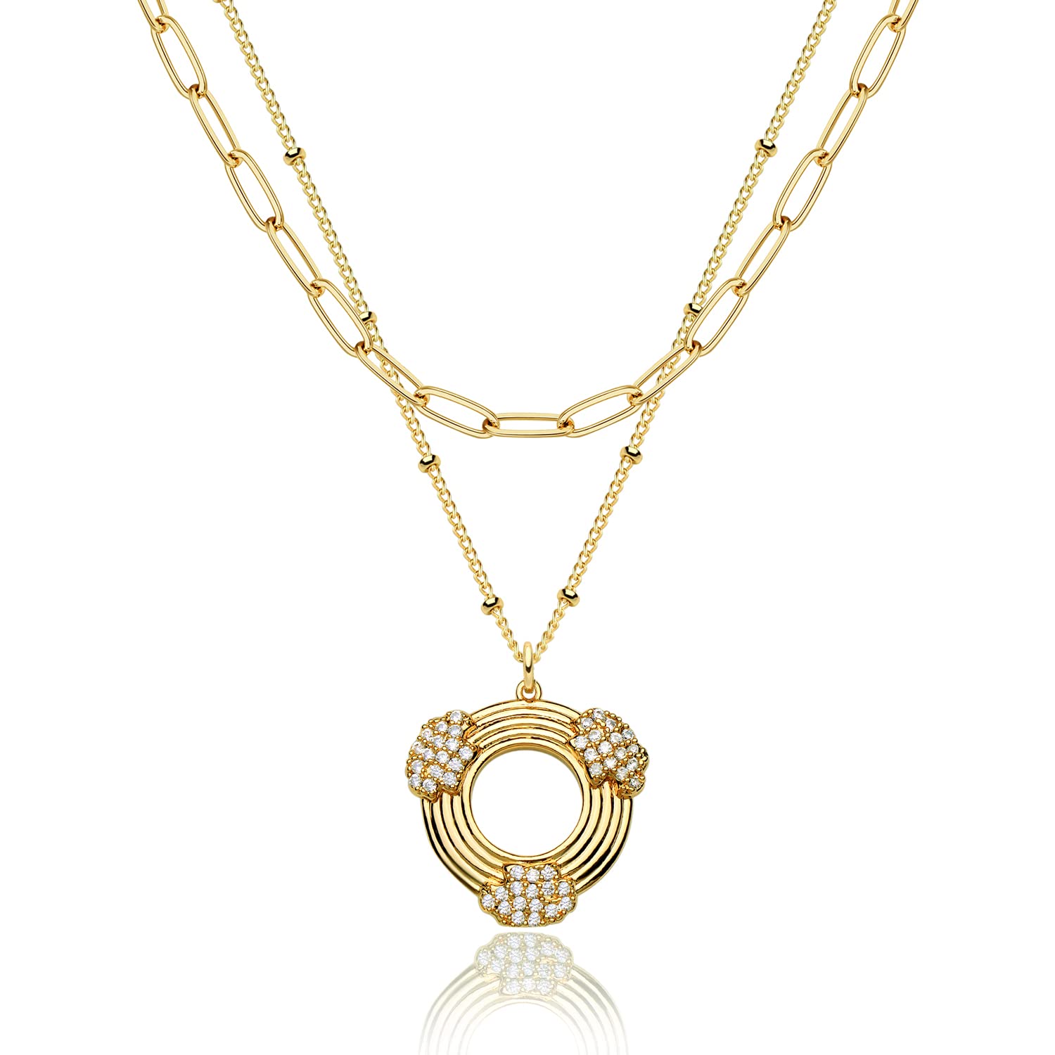 Gdcoinlayered Coin Necklace 14k Gold Plated Heart Round Circle
