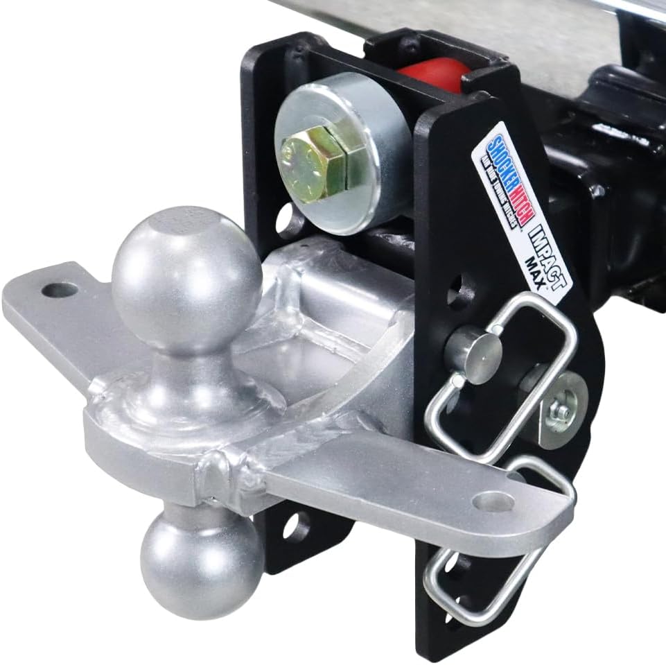 Shocker 20K Impact Max Cushioned Sway Bar Combo Ball Mount Hitch, Fits 2" Hitch Silver Combo 2" & 2-5/16" Balls