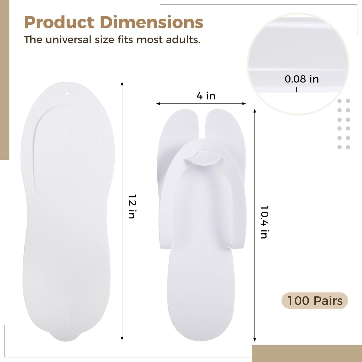 100Pairs Disposable Pedicure Flip Flops Slippers Bulk,White EVA Flip-Flops Kit,SPA Pedicure Slippers for Adult,Lightweight and Easy to Wear,Ideal for Nail Salons,Hotels,Travel,Home,Party
