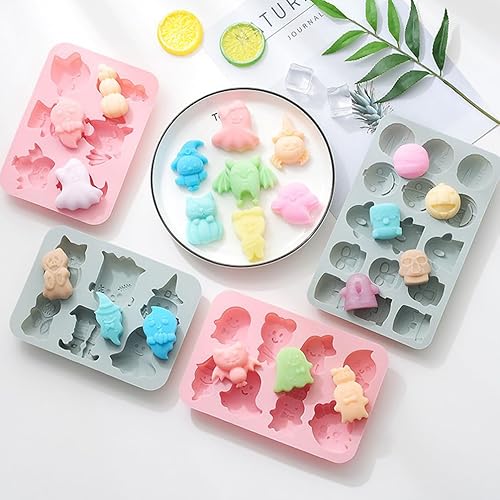 Miniatura 5 de Paquete de 4 moldes de silicona suaves y flexibles para hacer cubitos de hielo de chocolate, caramelos, gelatina, resina de gelatina, lindos moldes
