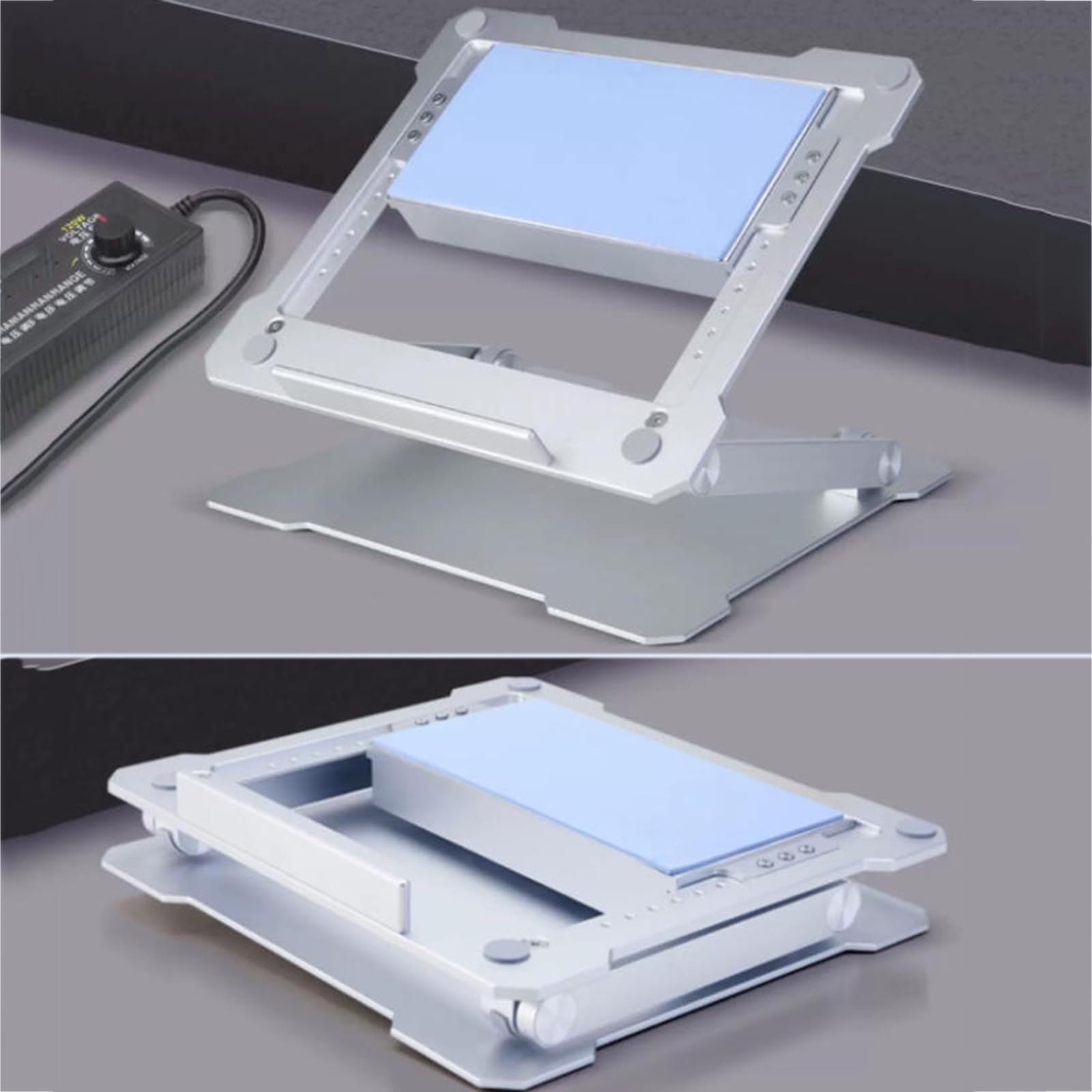 Stojak na laptopa z funkcją chłodzenia, uchwyt na tablet ze stopu aluminium, na biurko, prędkość wiatru i kąt, do tabletów od 12,9 do 15,6 cala i laptopów