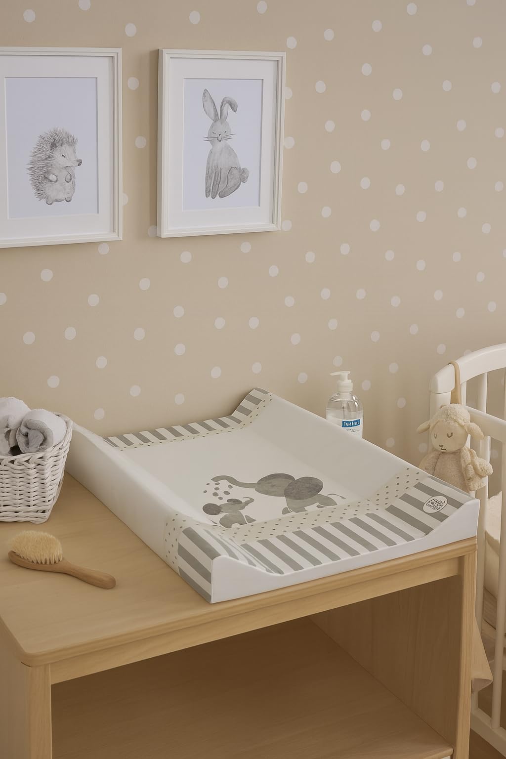 Rotho Babydesign Materassino Fasciatoio, Da 0 mesi, Modern Elephants, Bella Bambina, Bianco/Grigio, 50 x 70 cm, 20099 0001 CG