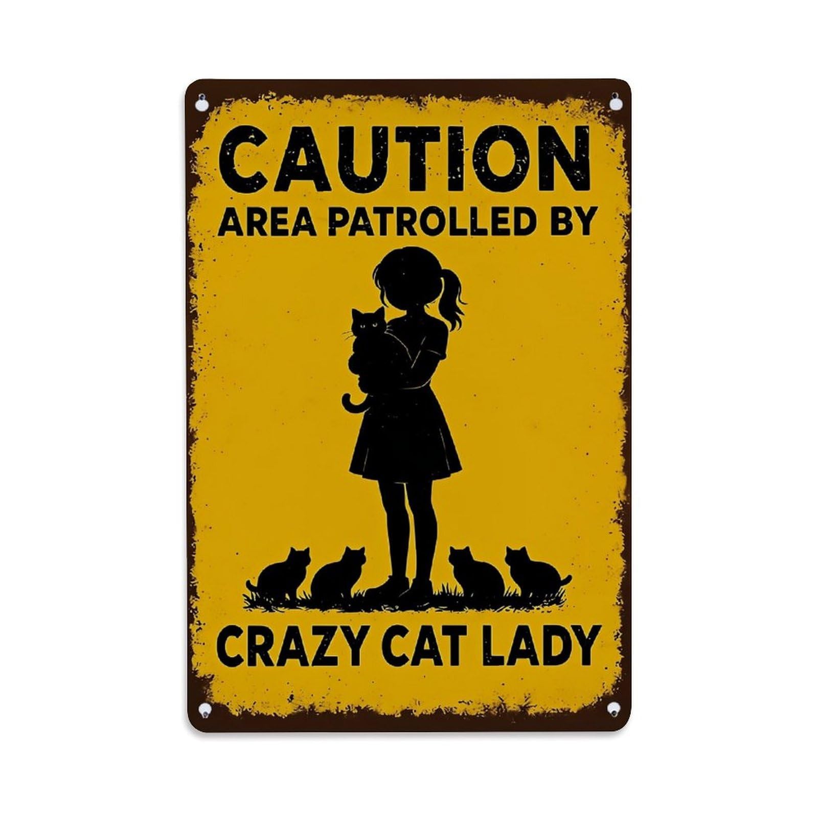 Caution Area Patrolled By Crazy Cat Lady Tin Sign Metal Poster Vintage Metal Signs for Home Man Cave Bar Cafe Kitchen laundry room Wall Decorations Gift 8x12Inch