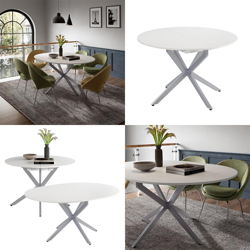 Vicco tavolo da pranzo allungabile Loyd, Bianco/Grigio, 120 x 76.5 cm Estensibile, adatto per l'estensione della superficie del tavolo quando necessario