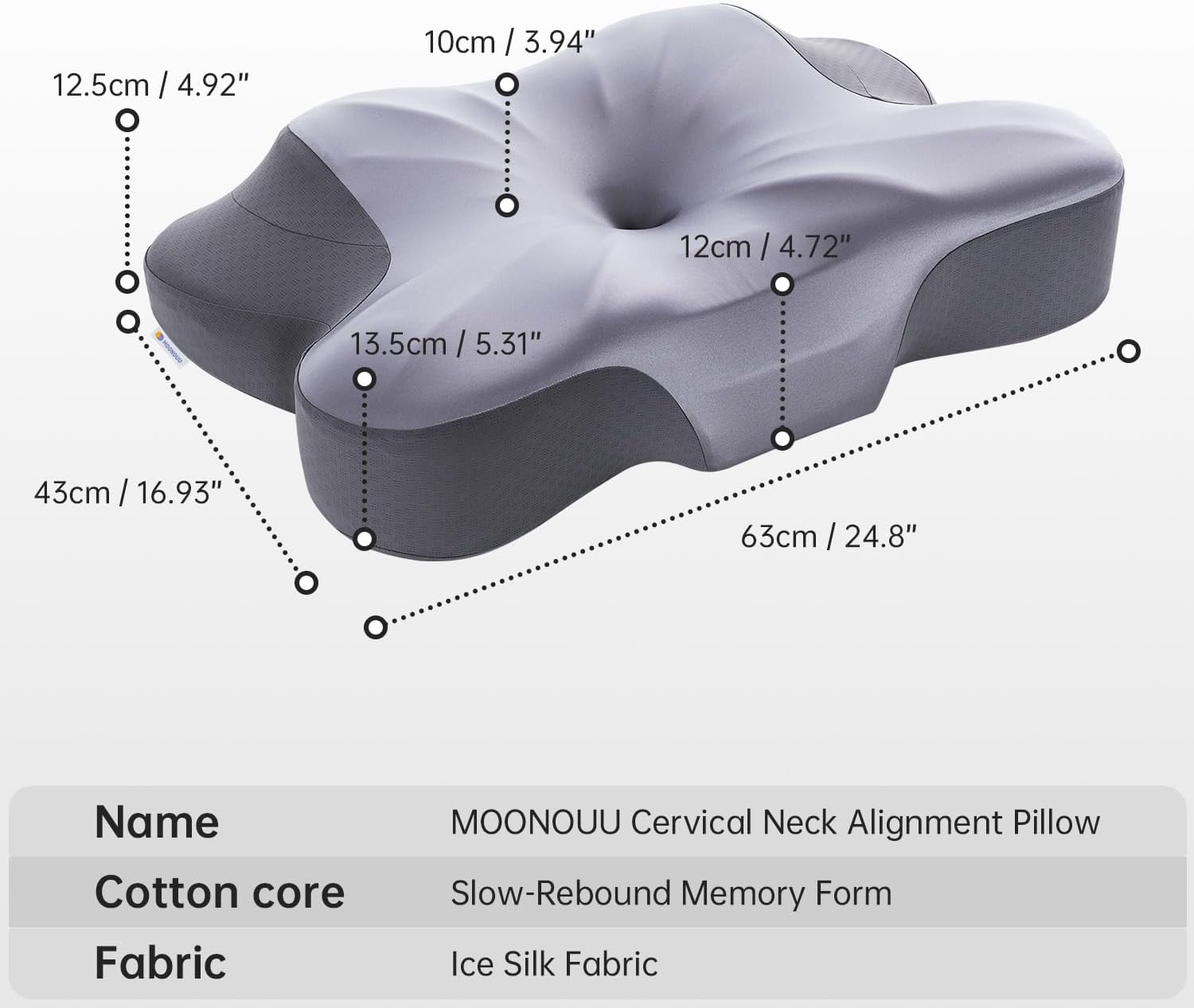 Cervical Pillow for Side Sleepers, 4" / 5" High Loft for Broad Shoulders, Neck Support Memory Foam Pillow for Pain Relief, Cooling Ice Silk Cover