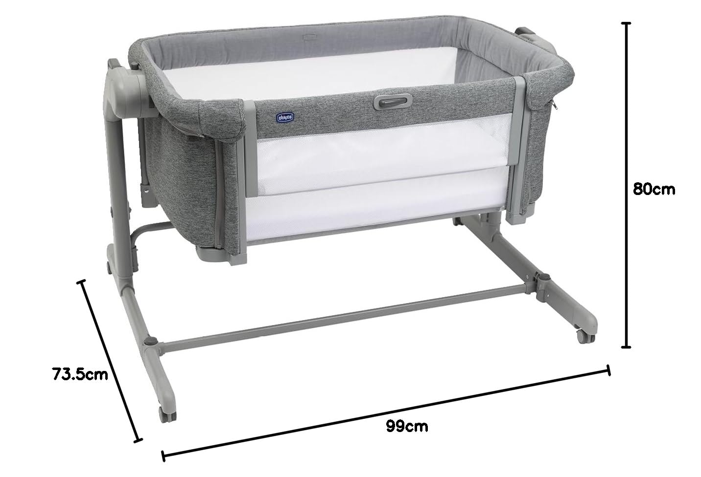 Chicco Next2Me Magic EVO Cuna Bebé Lado de la Cama, con Modo Mecedora, Inclinable, Barandilla Abatible, Altura Ajustable, 4 Ruedas, Colchón y Bolsa de Viaje Incluidos, Gris Oscuro