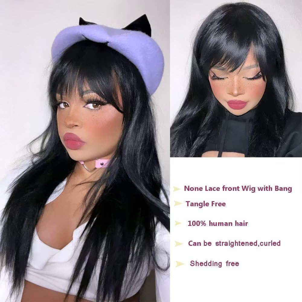 parrucca donna capelli veri umani glueless straight wig with bang None lace front human hair wig parrucca donna long straight human hair with fringe 150 density 26inch