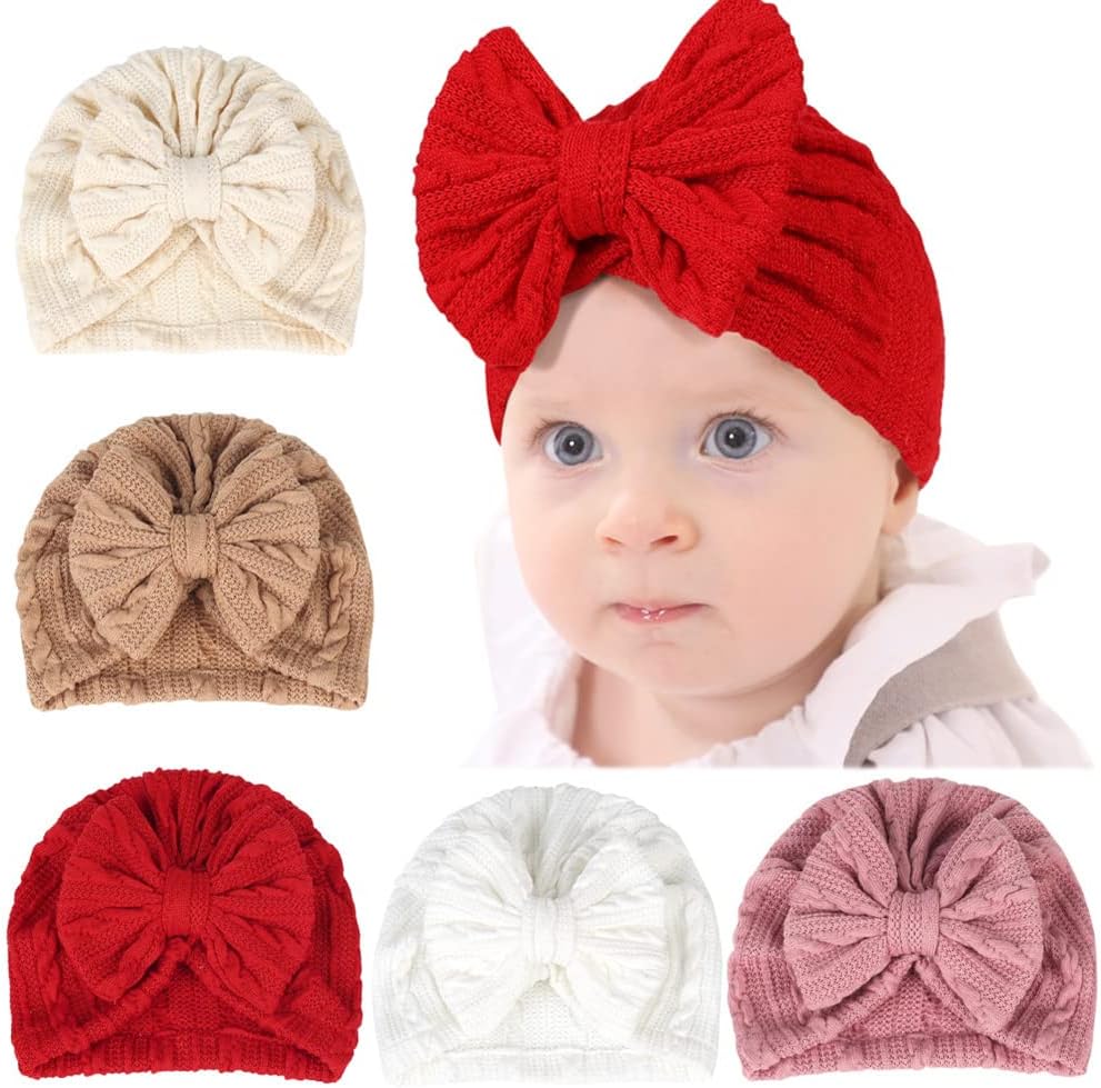 QandSweet 0-24 Months Newborn Girls' Hats Cotton and Linen Cap Infant Big Bow Hat Baby Shower