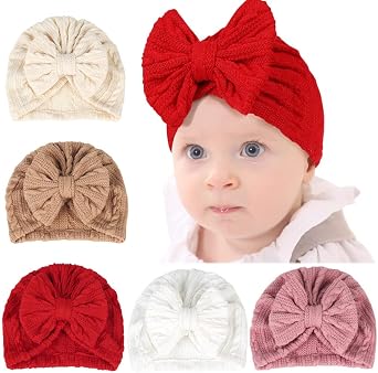 QandSweet 0-24 Months Newborn Girls Hats Cotton and Linen Cap Infant Big Bow Hat Baby Shower