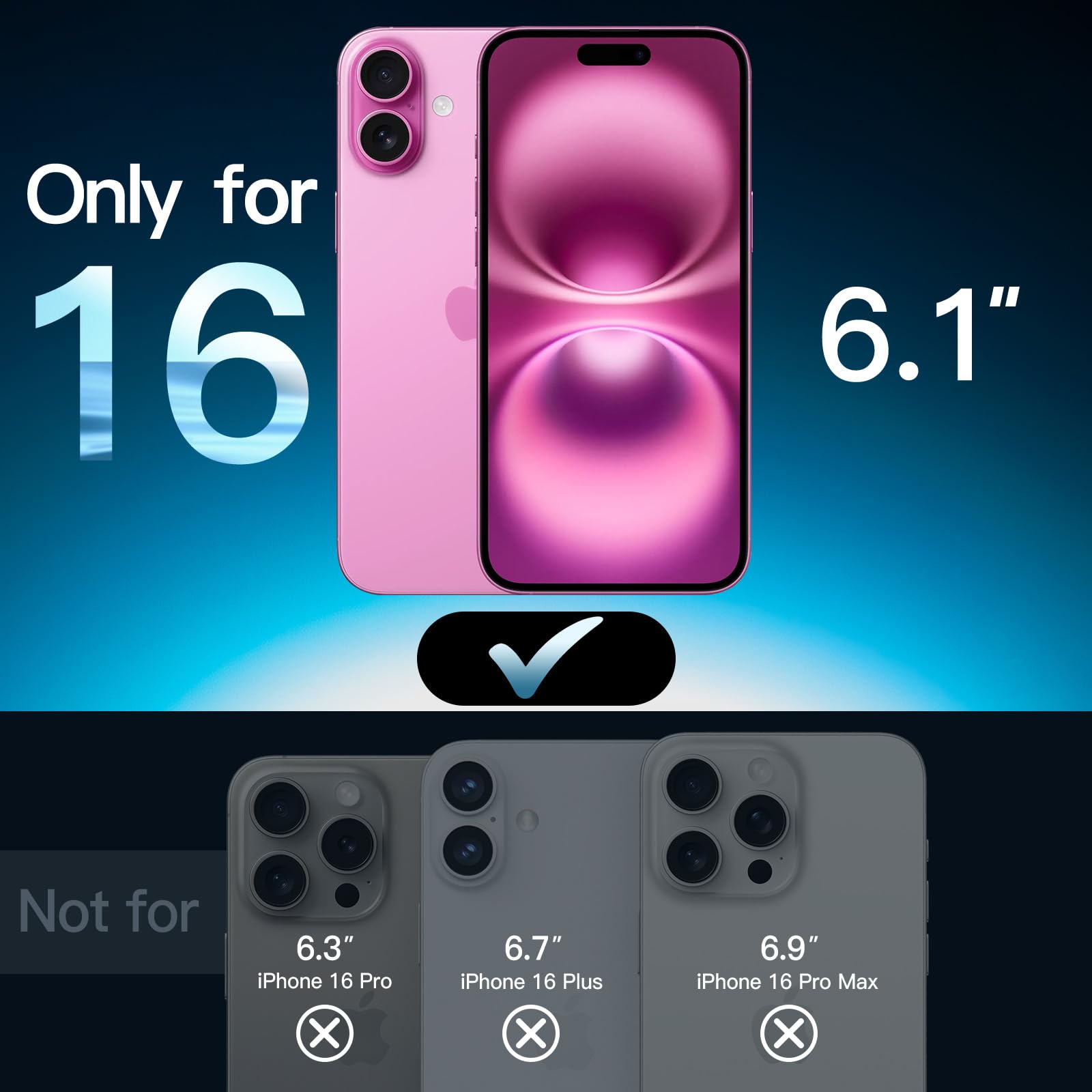 JETech 5 in 1 Matte Case for iPhone 16 6.1-Inch with 2-Pack Each Tempered Glass Screen Protector and Camera Lens Protector - Image 2