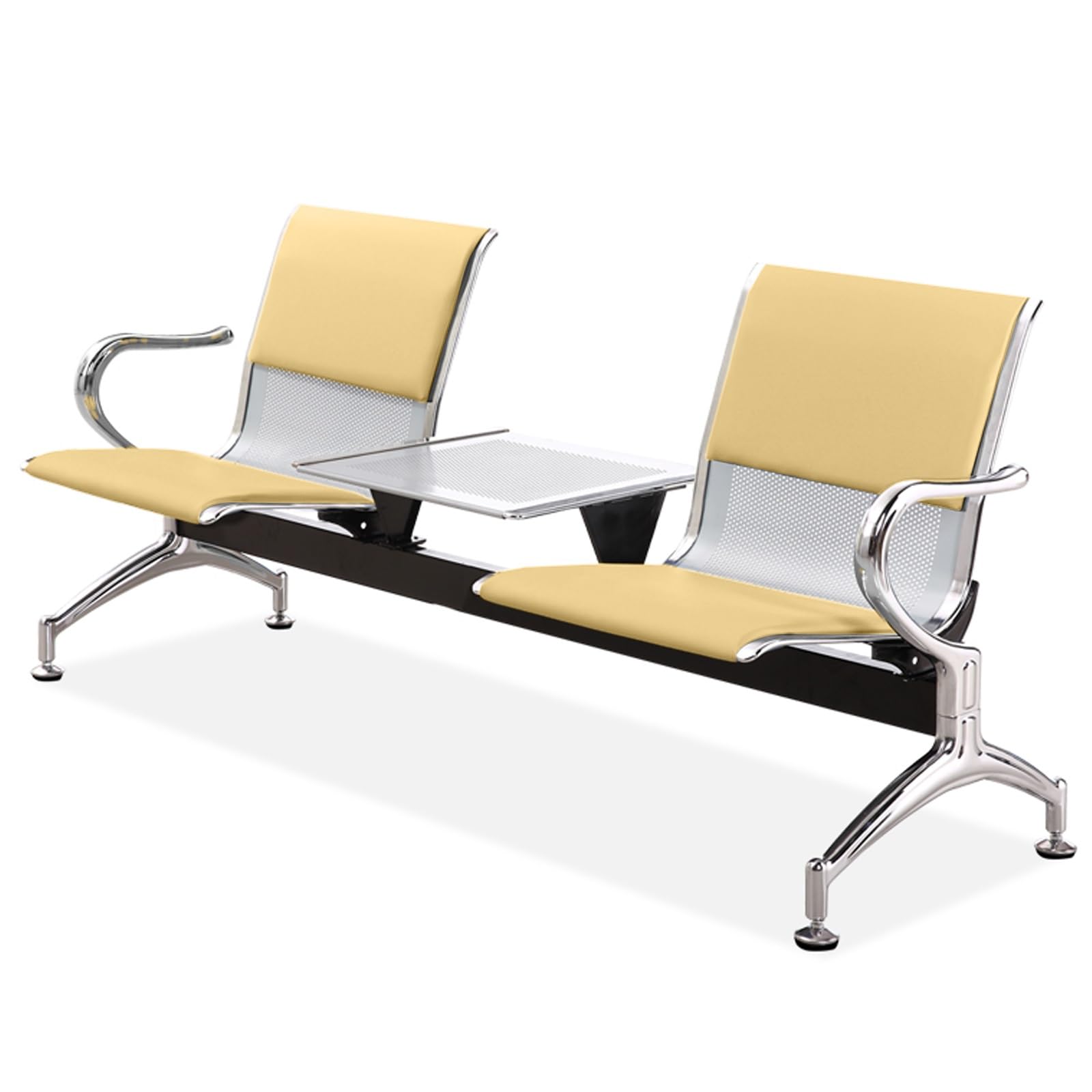 AYCDL Office Reception Bench with Table - Leather Guest Chair with Armrest and Backrest for Business Use,Black,Yellow