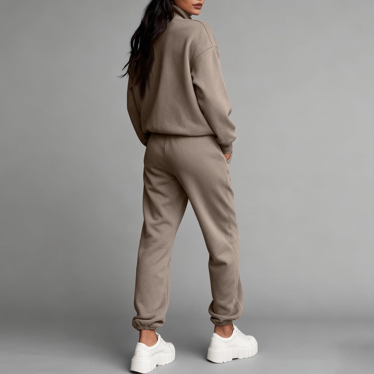 Women Quarter Zip Pullover Sweatsuits And Sweatpants Two Piece Set Long Sleeve Sweatshirt Winter Tracksuit