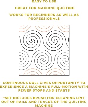 Quilting Pantographs Pattern Paper Roll - for Longarm Quilting Machines - Easy Wavy Spirals Design Quilt Pantograph - Set Includes Long Arm Quilters Sewing Machine Cleaning Brush for Rails and Tracks