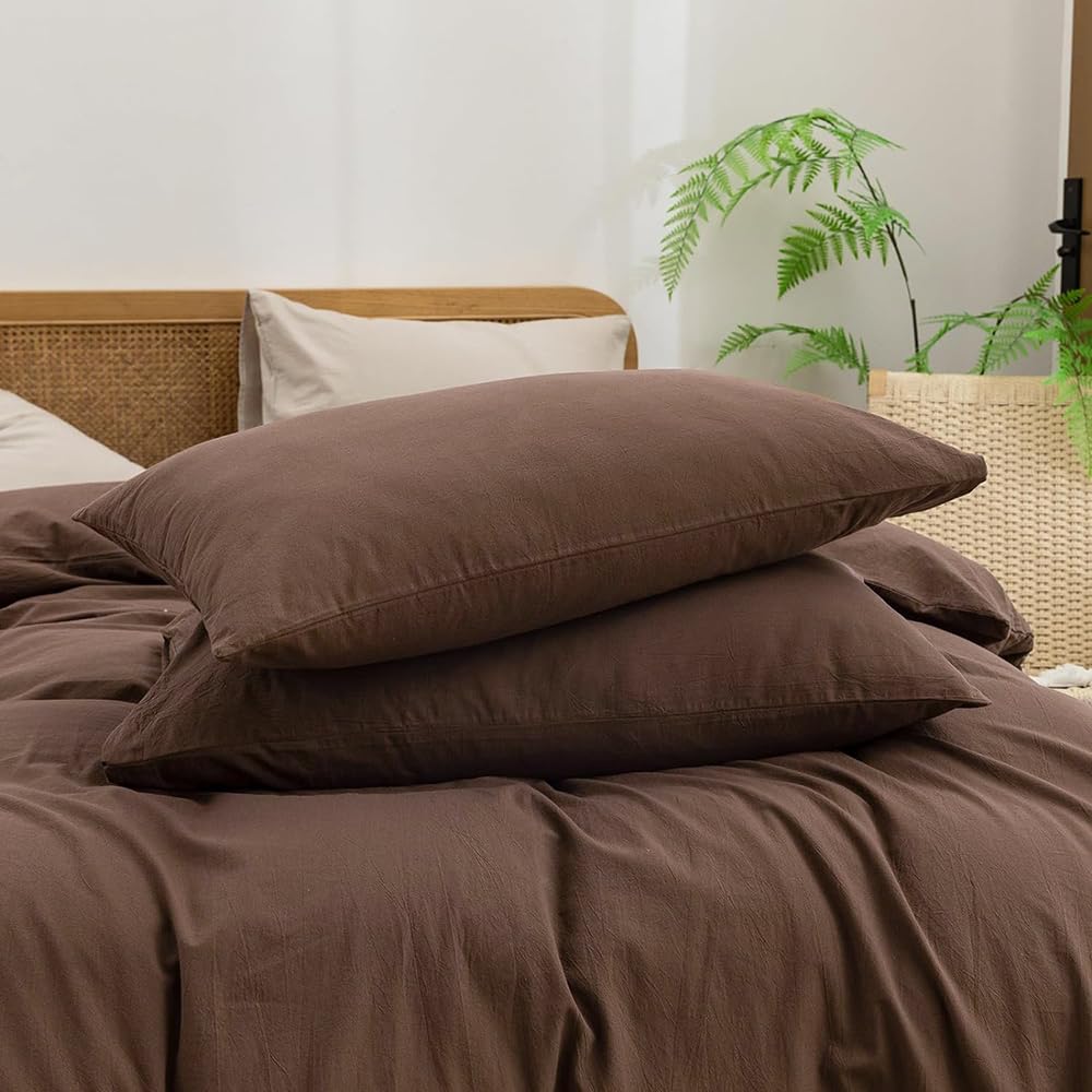 Nyescasa Housse de Couette 220x240 Marron Foncé et 2 Taies d'oreiller 65x65 | Couleur Unie Moderne, Parure de lit Adulte 2 Personnes en Microfibre, Sets de Housses de Couettes, Oeko-TEX, Fermeture Éclair