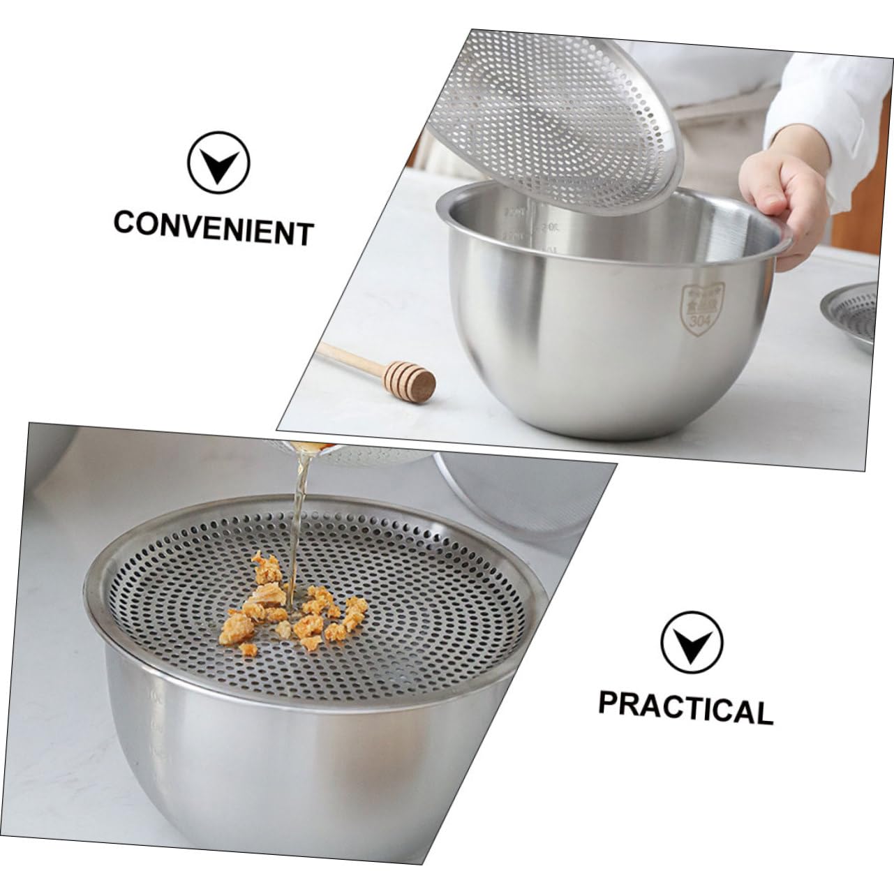 Gatuida Set de Bassines en Acier Inoxydable Multi-fonction avec Passoire Anti-dérapante pour Œufs et Riz, Ustensile Cuisine Ménager Argenté Pratique