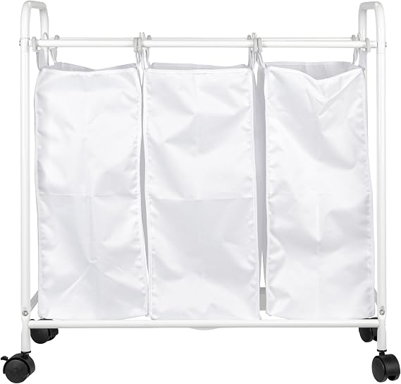 Household Essentials Rolling Triple Laundry Sorter, White