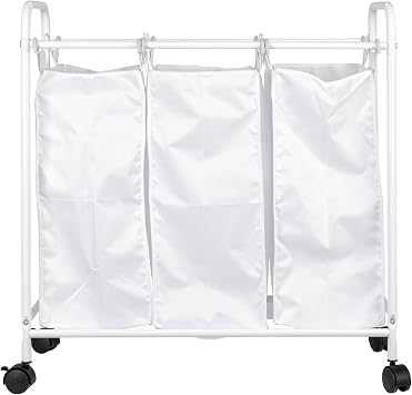 Household Essentials Rolling Triple Laundry Sorter, White