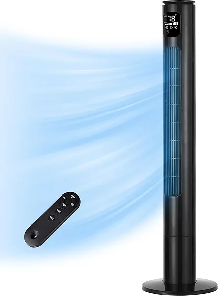 Uthfy 46" Tower Fan With Remote, 28ft/s Fan for Bedroom with 24 H Timer, 120° Oscillating Fan with 3 Speeds, 3 Modes, Portable Standing Bladeless Fans that Blow Cold Air for Room Home Office