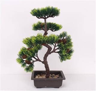 ZofTig High-end Simulation Welcome, Pine Bonsai, Green Plastic, Green Plant Pot, Desktop Fake Flower Set, Hotel Home Decoration
