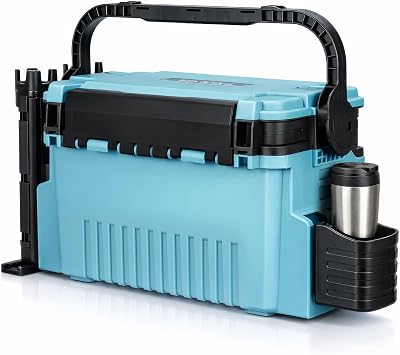 Fishing Tackle Box with 2 Rod Holders & 1 Cup Holder, Large Double-Layer Organizer with Adjustable Dividers, Portable Utility Storage Container For Carp/Sea/Boat/Kayak/Bank Lure Storage