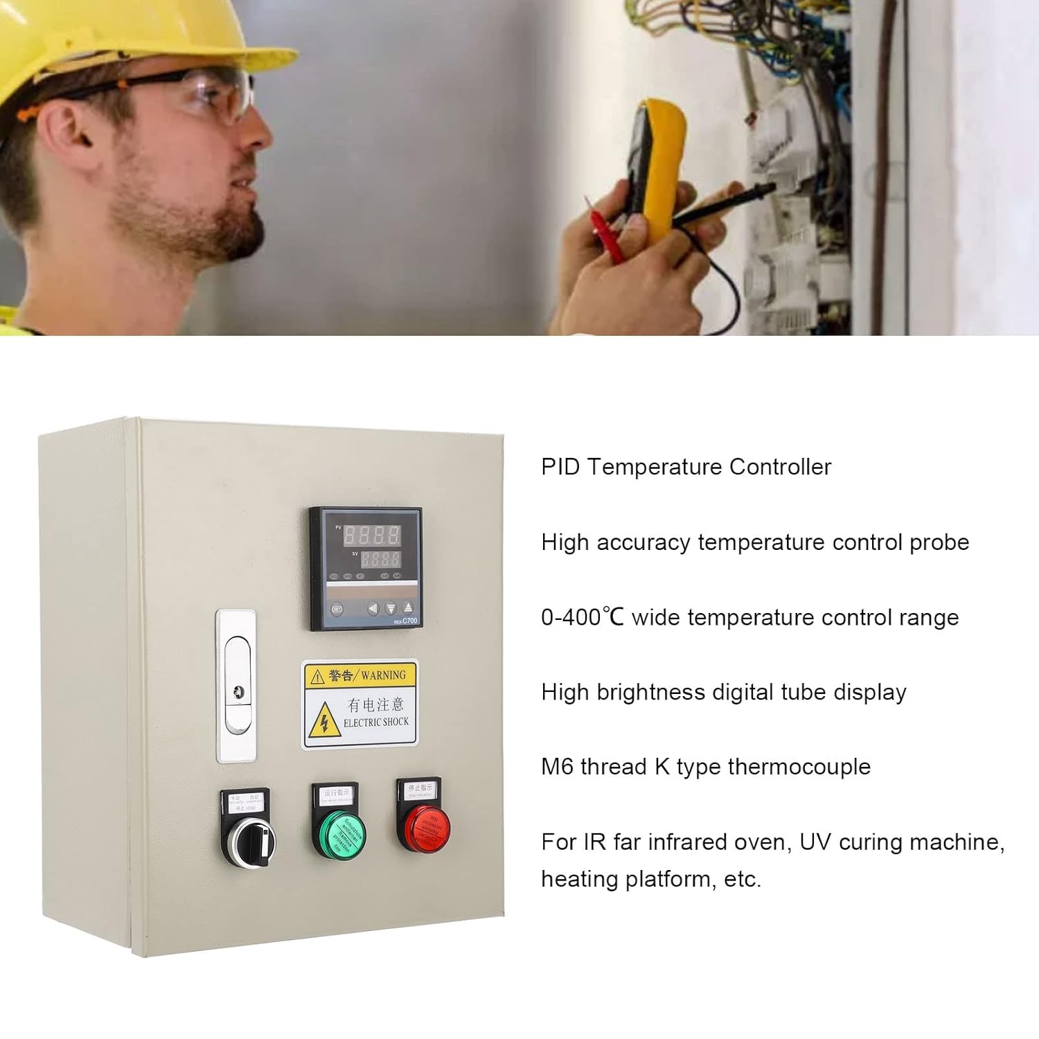 PID Temperature Controller with K Thermocouple Digital Thermostat Control Box 380VAC 3 Phase 15KW