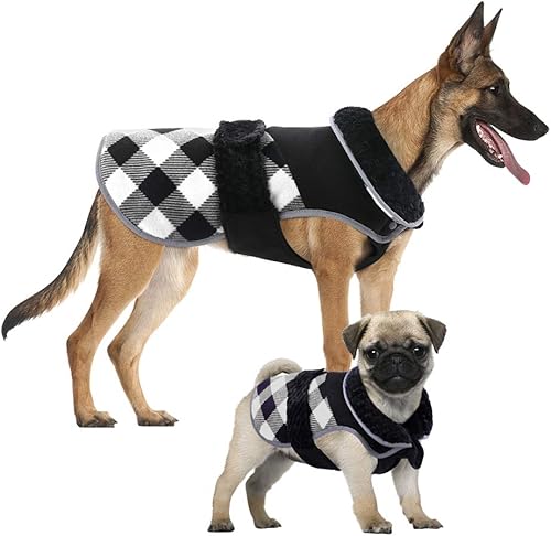 Abrigo para perro Kuoser de invierno, de estilo británico a cuadros, con forro polar, prenda cálida para Navidad, chaqueta para perro para el frío,