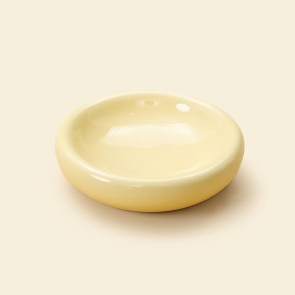 Pet JoJo Pebble Pet Bowl Flat Yellow, Ergonomic Dog Cat Feeding Bowl, Flat-Faced Breed, Tilted Ceramic Pet Food Dish, Scooper Eater, Anti-Spill Design, Dishwasher Safe, Modern Pet Bowl, Dry & Wet Diet