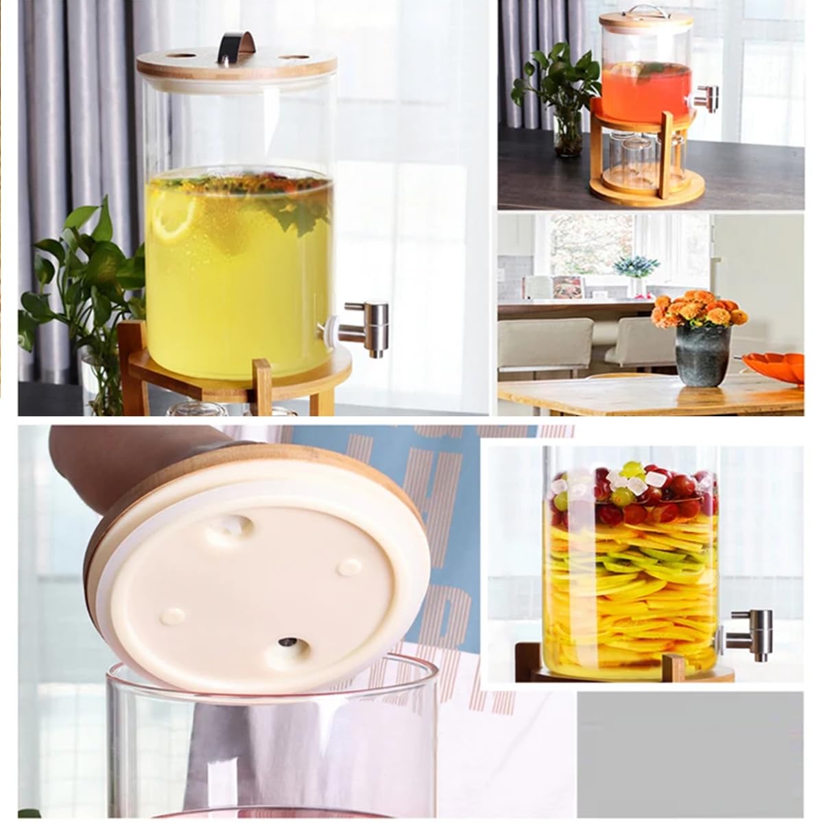 Dispenser per Bevande in Vetro Infrangibile, Dispenser per Acqua con Supporto E Rubinetto, Dispenser per Succo di Limonata, per Matrimoni, Feste, Bevande Calde O Fredde,5L