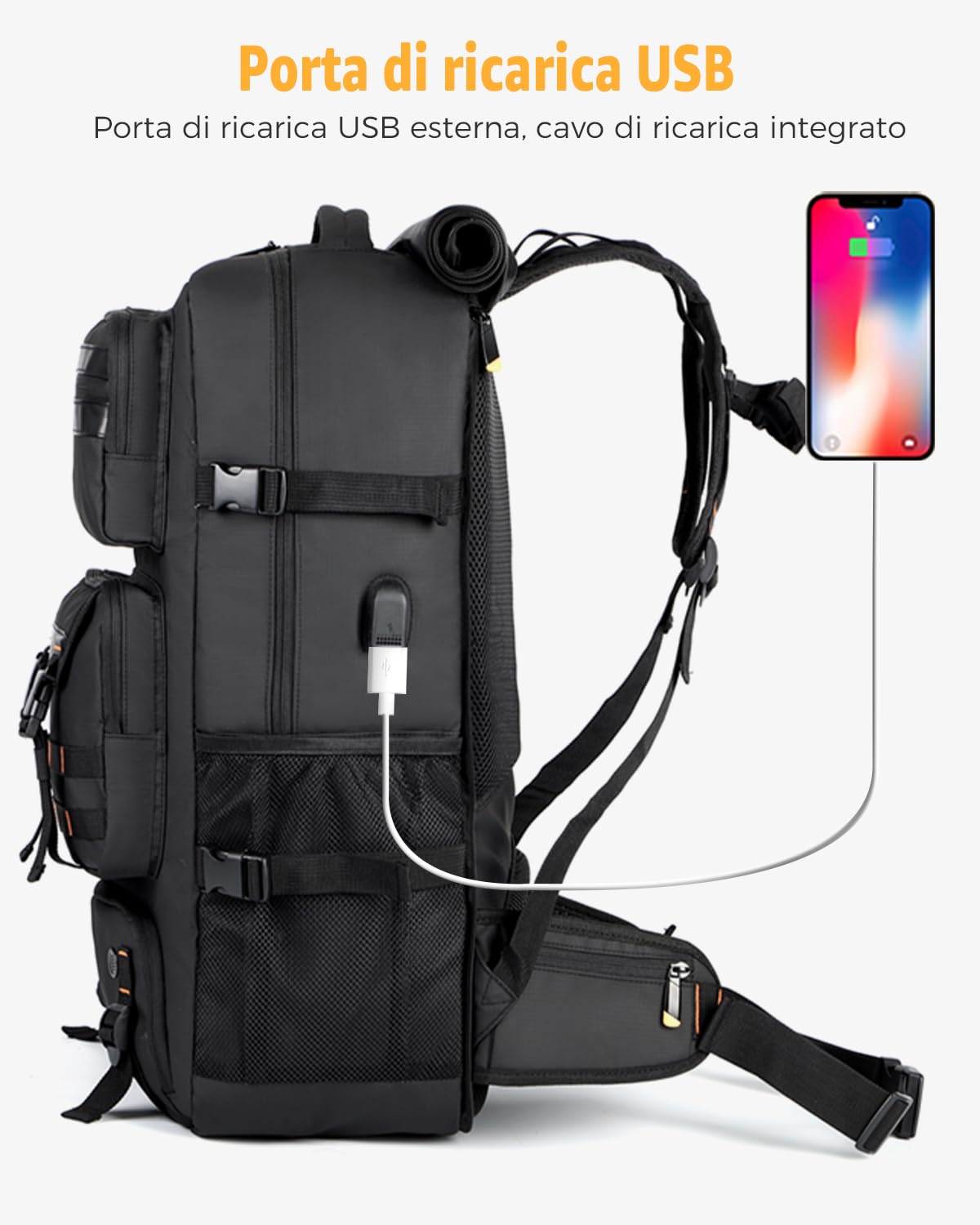 Ponhog Mochila de Viaje Grande 50L, Mochila Viaje Impermeable para Portátil 17,3, Travel Backpack para Excursión y Acampada, Negro