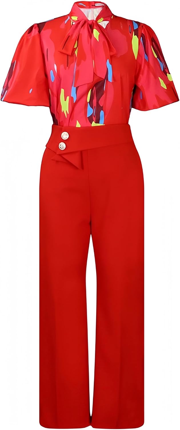INR Women's Two Piece Outfits Blouse and High Waisted Wide Leg Pants with Packet Fit Cocktail Party and Casual Tourism - Image 2