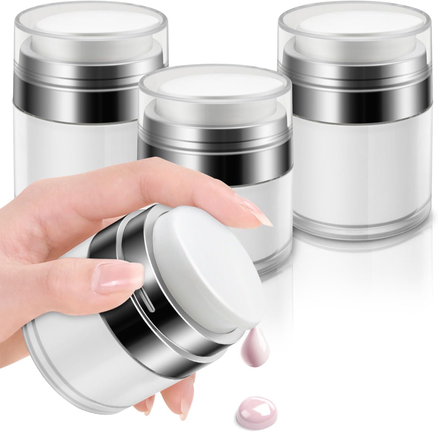 siawadeky エアレスポンプジャー 3個セット 15ml/30ml/50ml 3サイズ プレス式 クリームボトル 遮光 漏れ防止 クリームジャー 再利用可能 小分け 詰め替え容器 クリーム ローション シャンプー用 ディスペンサー 旅行用品