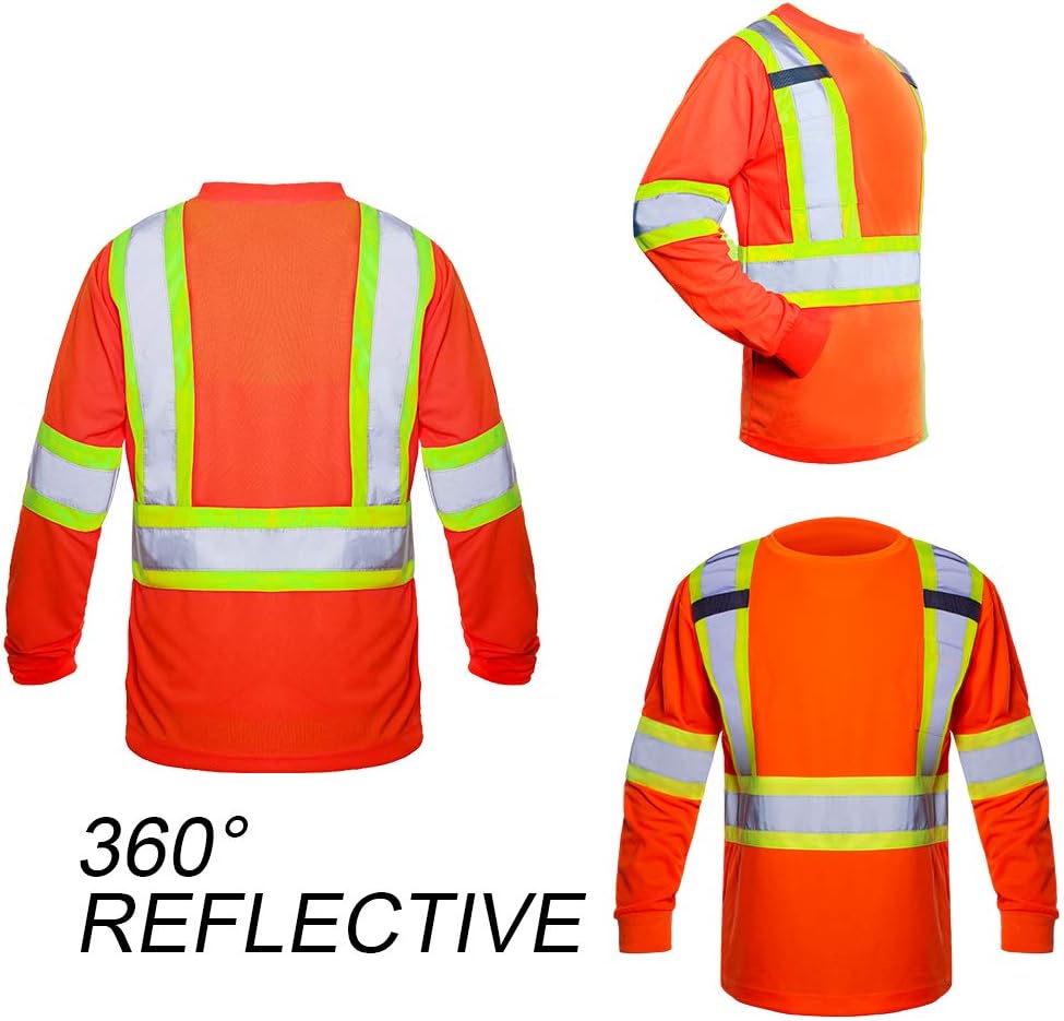 Men's Class 2 Hi Vis Shirt Orange Safety Long Sleeves T-Shirt Size 3XL : Tools & Home Improvement
