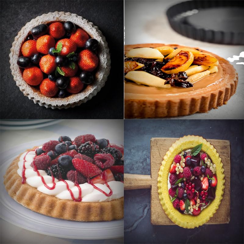 Quiche Pan 24cm, Non-Stick Pie Tin with Loose Base for Baking Flans, Fluted Round Pan, Dish, Carbon Steel, Dark Grey - Image 6