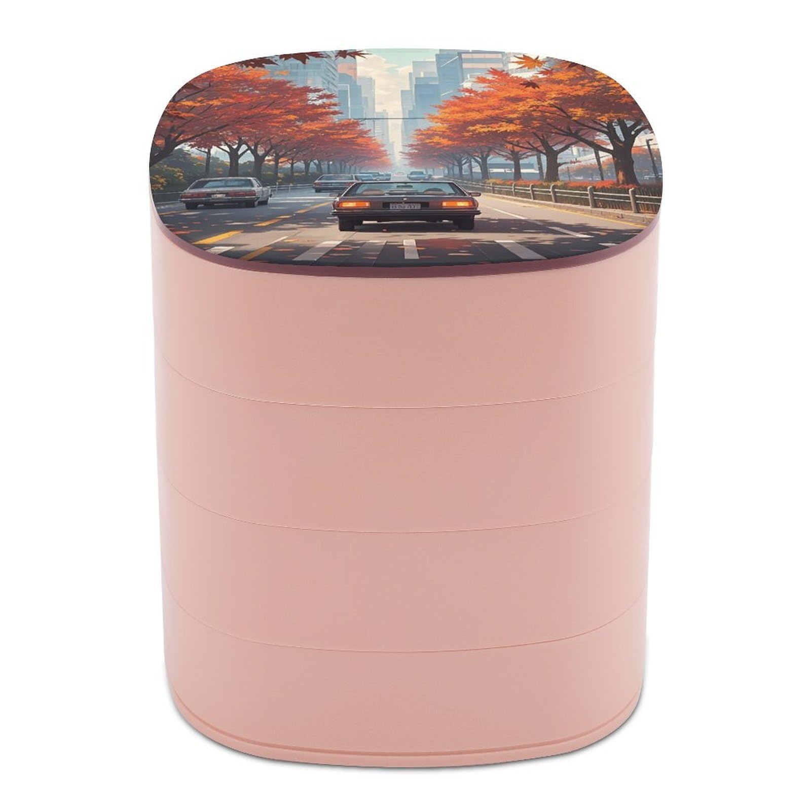 LZQPOEAS Red Maples on The Roadside Jewelry Box with Mirror 4-Layer Rotating Travel Jewelry Case Small Jewelry Organizer Portable Jewelry Storage Box Rings Stud Necklaces Earring Holder for Women