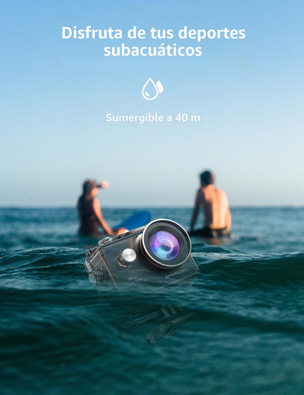 Apexcam Cámara Deportiva 4K60 con EIS Cámara de Acción WiFi Cámara subacuática Impermeable 40M Action Camera Gran Angular 2.4G Remoto 2 baterías de 1350mAh y Accesorios Multiples