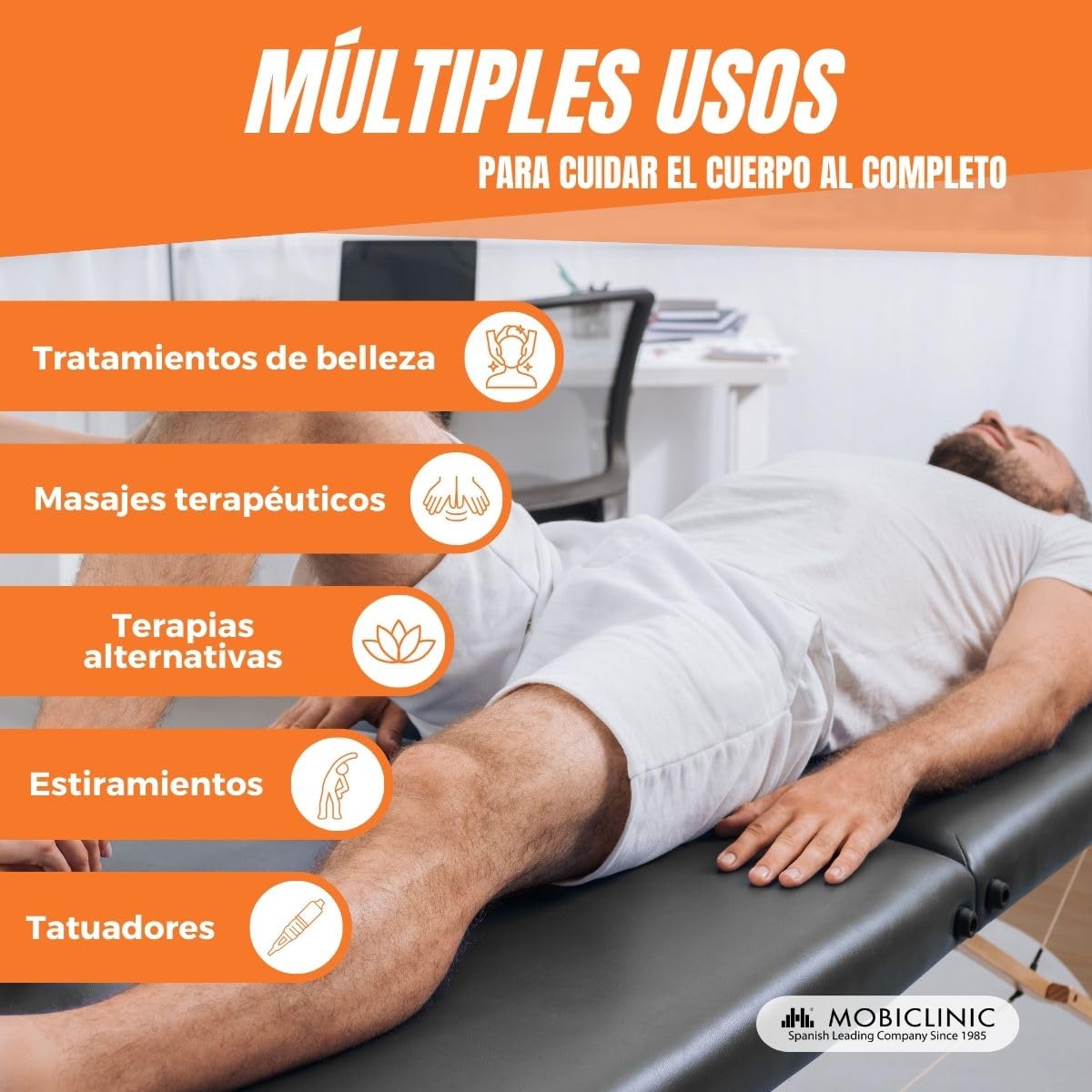 Mobiclinic®, Camilla Fisioterapia Plegable, CM-01 Light, 186x60 cm, Cama de Masaje, Marca Española, Reposacabezas, Regulable en Altura, Portátil, Madera, hasta 150kg, Negra