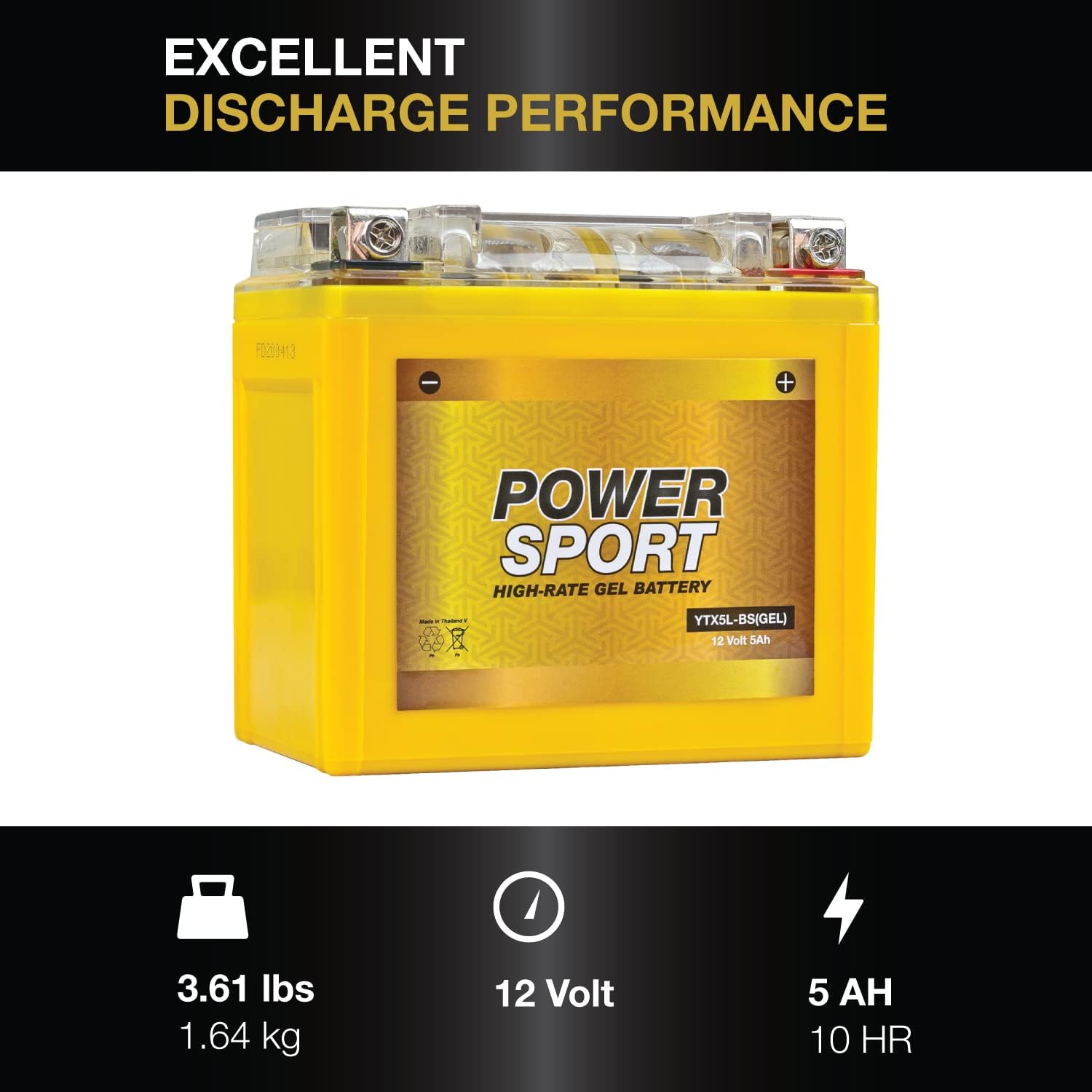 ExpertPower YTX5L-BS - Sealed GEL Motorcycle Battery 12V 5Ah, 130 CCA Scooter and ATV Battery Compatible with LT-Z50 QuadSport, YFM90R Raptor, Replacement for GTX5L-BS Powersports Batteries