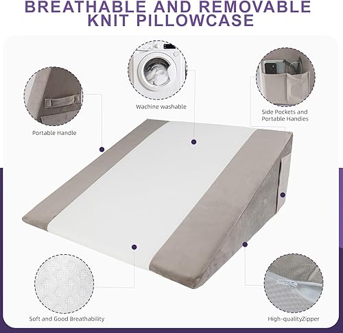 Miniatura 5 de Almohada de cuña de espuma viscoelástica (10 x 24 x 24 pulgadas)  Reflujo ácido y alivio del dolor de espalda, diseño de inclinación anti-ronquidos,