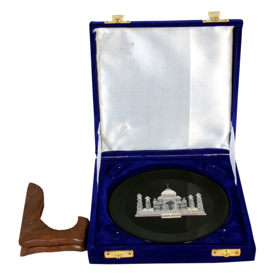 Avinash Handicrafts Black Stone Plate Taj Inlaid with velbate Box (15cm X15cm X0.5cm) - Image 3 thumbnail