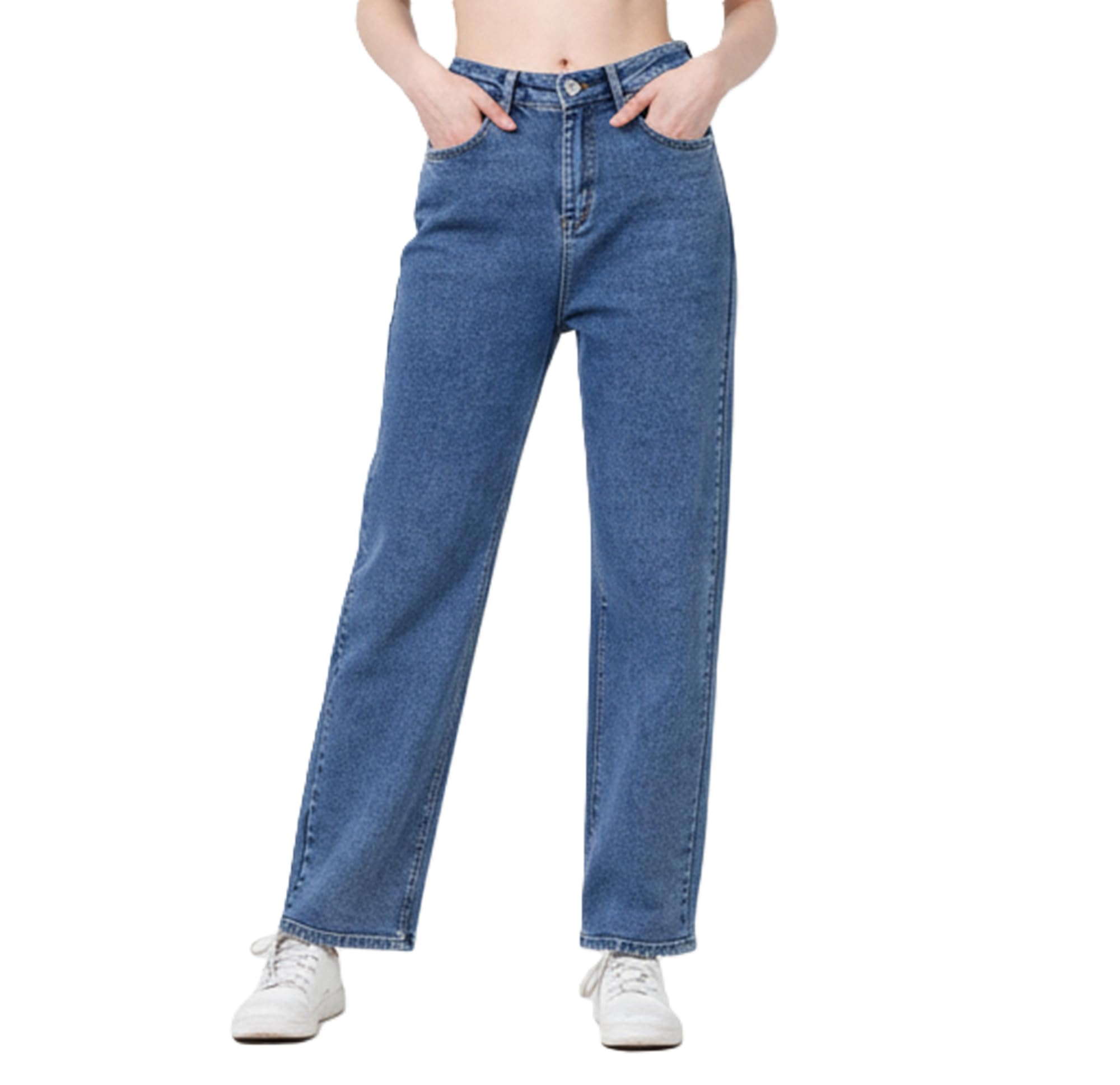 Women High-Rise Dark Blue Jeans | Loose Fit Straight Leg | Baggy Wide Leg Boyfriend Denim | High Waist Comfortable Casual Jeans-picture-37