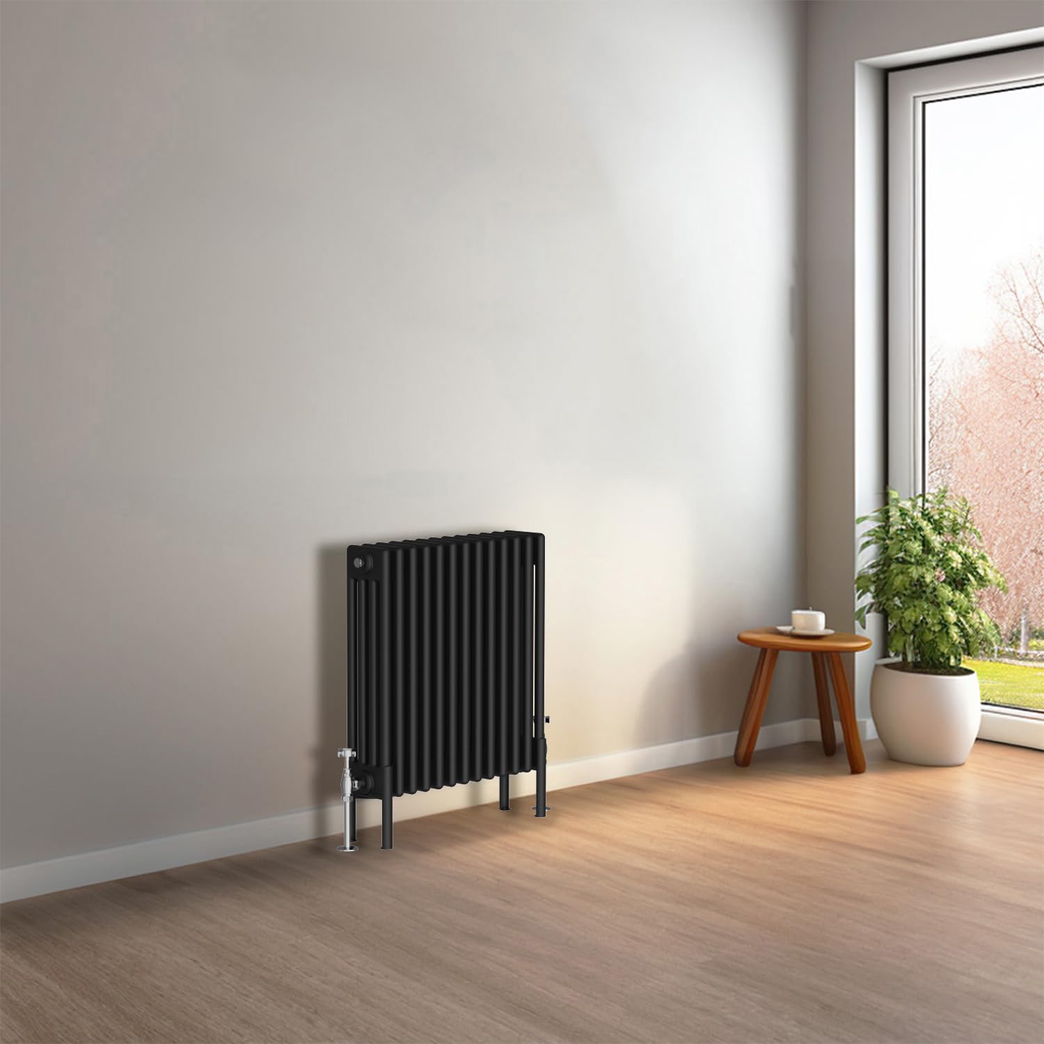 NRG Cast Iron Radiator Four Column 600x605mm Black Traditional Column Cast Iron Style Radiator Central Heating Radiator Perfect for Bathrooms, Kitchen, Living Room