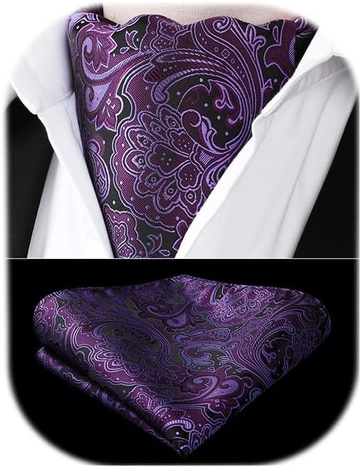 Ascot Ties for Men Paisley Cravat Tie and Pocket Square Set Floral Mens Ascot Scarf Handkerchief Wedding Party