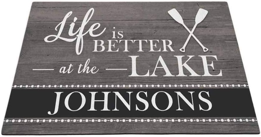 Personalized Your Family Name Doormat Life is Better at The Lake Home Spring Summer Decor Mat 23.6 x 15.7 Inch Non-Slip Indoor Rubber Door Mats for Front Door
