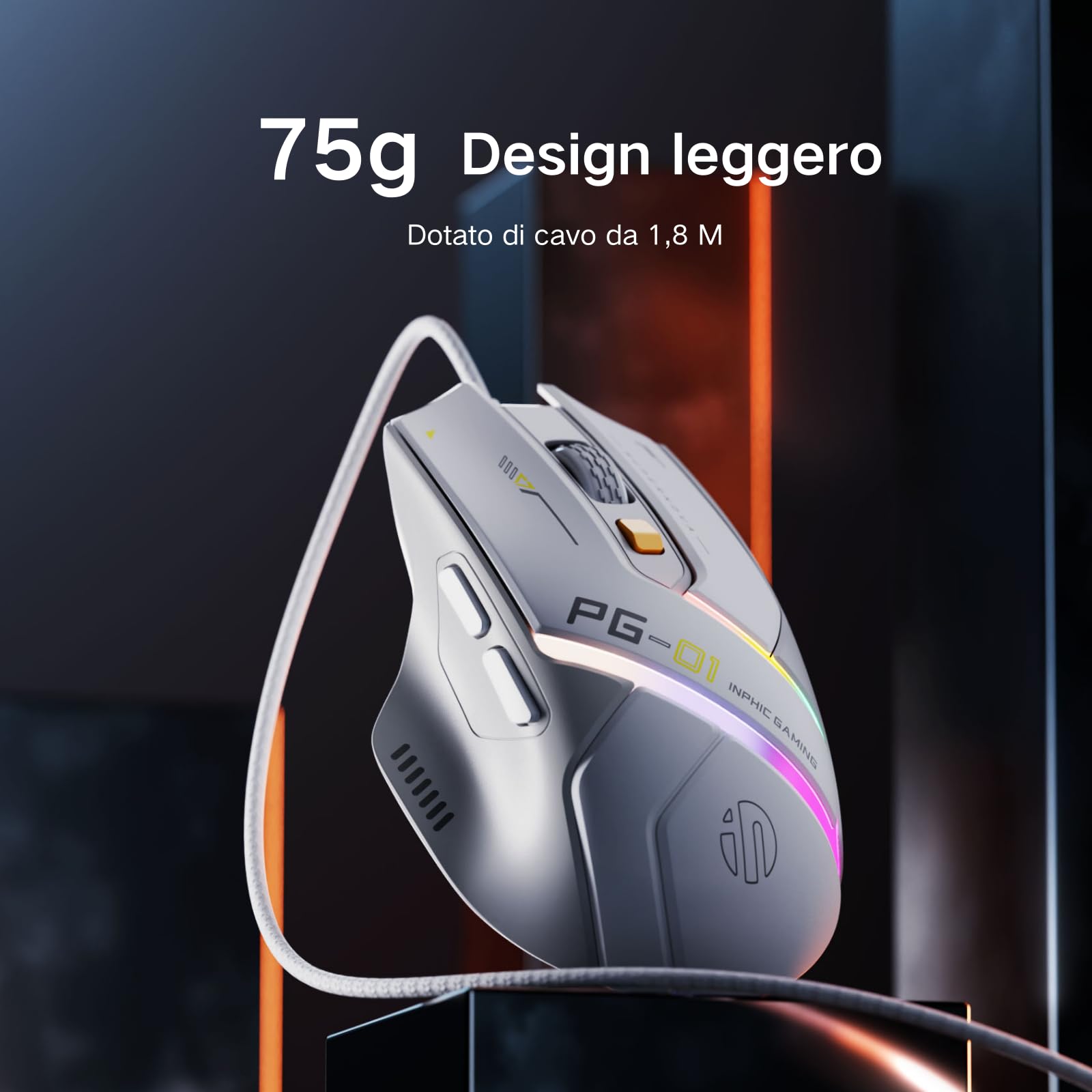 Uineer Mouse gaming con cavo, 12800 DPI regolabili, 6 pulsanti programmabili, 12 mouse RGB traspiranti, mouse ottico da gioco USB ergonomico per PC, laptop e desktop (bianco)