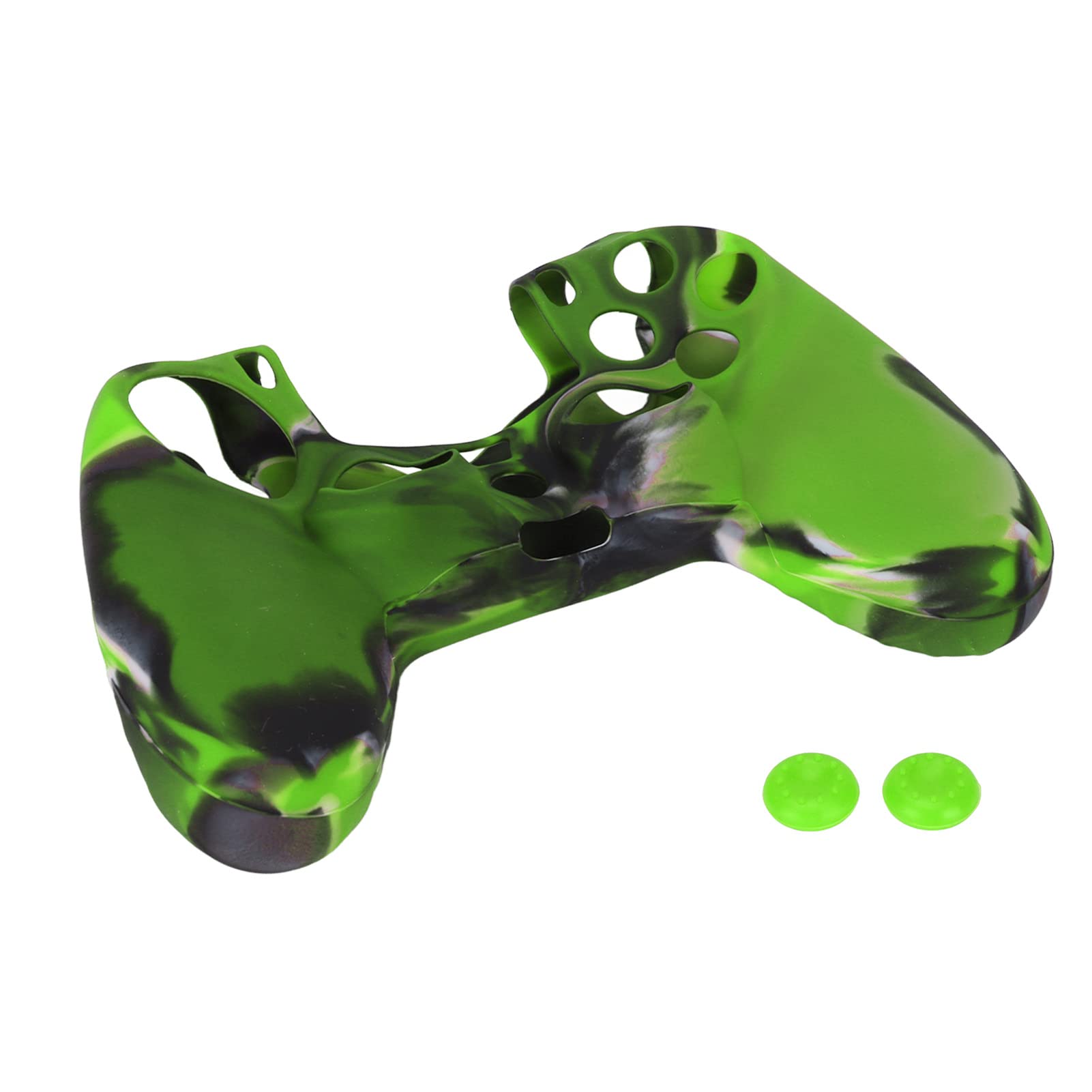 Vikye Housse en Silicone pour Manette PS4, Coque en Silicone Antidérapante avec 1 Paire de Poignées pour Manette PS4, Bleu Camouflage(Vert camouflé)
